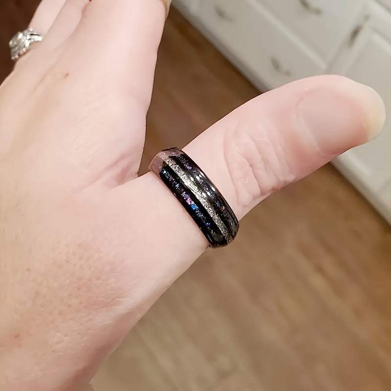 Galaxy Shimmer Inlay Stainless Steel Ring - Unisex Accessory